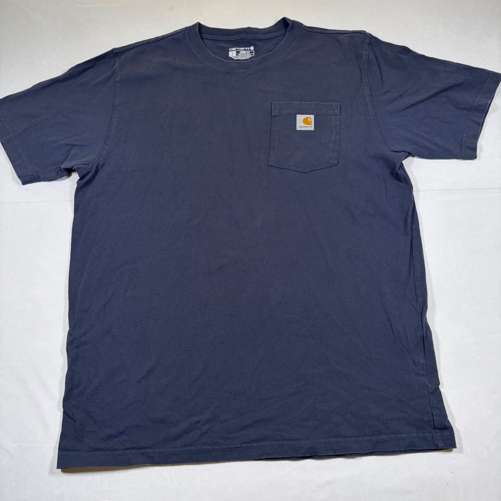 Carhartt K87 Mens Navy Blue‎ Loose Fit Short Sleeve Pocket T-Shirt Size L Tall